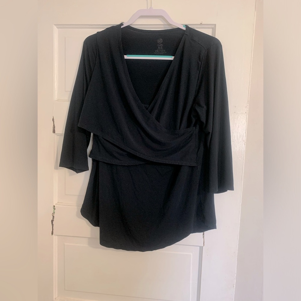 Kindred bravely crossover wrap nursing top 3/4 sleeve bamboo black size XL.